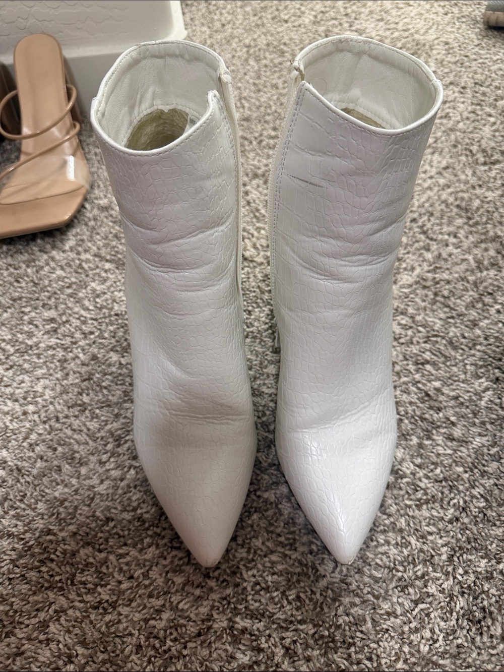 White Pointed-Toe Ankle Boots - Sleek Women’s Fashion Bootie